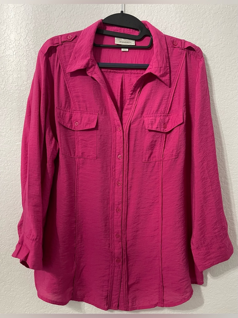 dressbarn Hot Pink Button-Front Utility Blouse